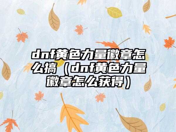 dnf黄色力量徽章怎么搞（dnf黄色力量徽章怎么获得）