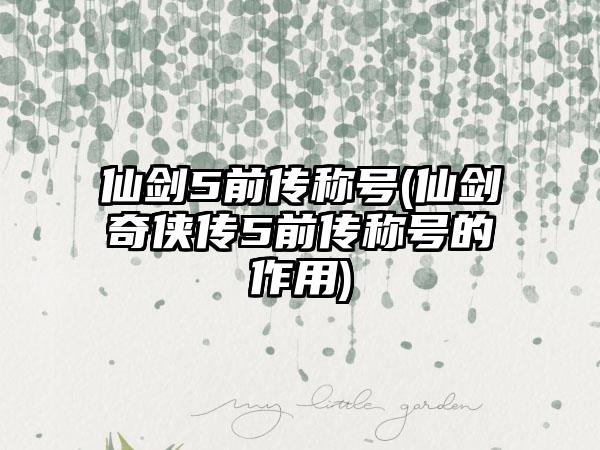 仙剑5前传称号(仙剑奇侠传5前传称号的作用)