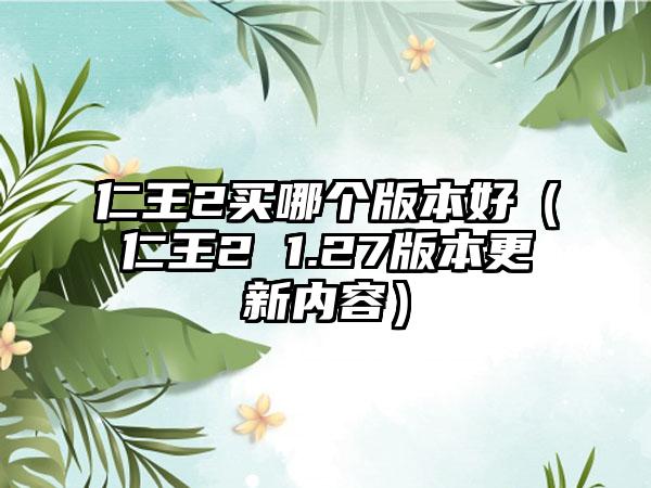 仁王2买哪个版本好（仁王2 1.27版本更新内容）