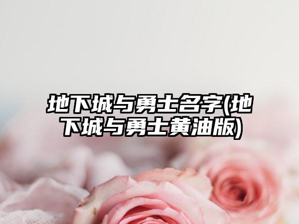 地下城与勇士名字(地下城与勇士黄油版)