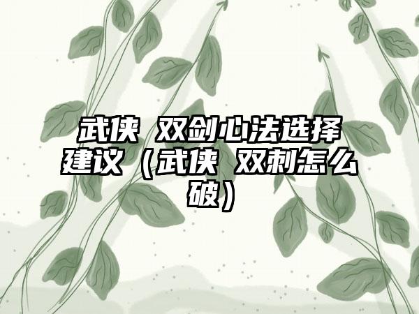 武侠乂双剑心法选择建议（武侠乂双刺怎么破）