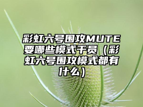 彩虹六号围攻MUTE要哪些模式干员（彩虹六号围攻模式都有什么）