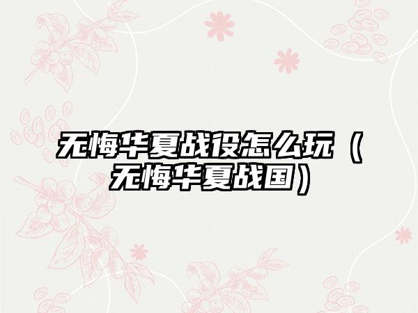 无悔华夏战役怎么玩（无悔华夏战国）