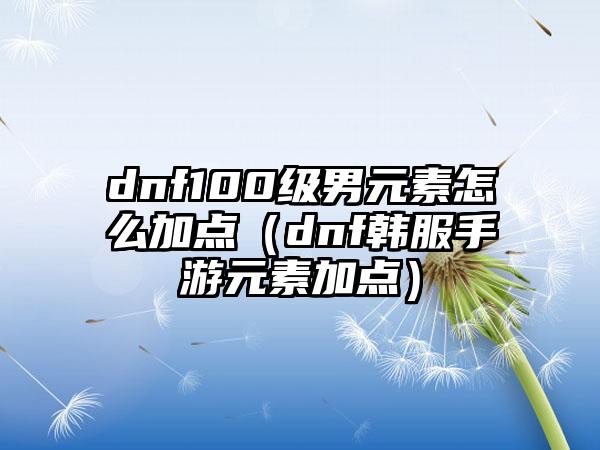 dnf100级男元素怎么加点（dnf韩服手游元素加点）