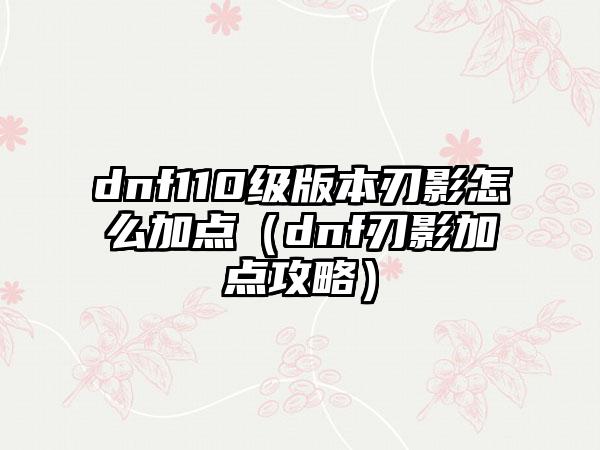 dnf110级版本刃影怎么加点（dnf刃影加点攻略）
