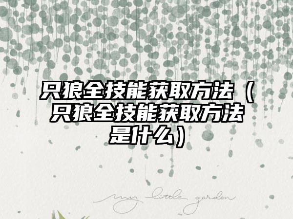 只狼全技能获取方法（只狼全技能获取方法是什么）