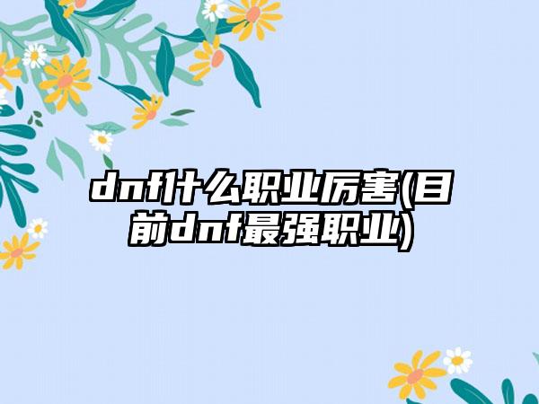 dnf什么职业厉害(目前dnf最强职业)