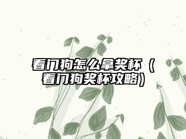 看门狗怎么拿奖杯（看门狗奖杯攻略）