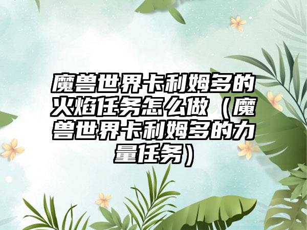 魔兽世界卡利姆多的火焰任务怎么做（魔兽世界卡利姆多的力量任务）