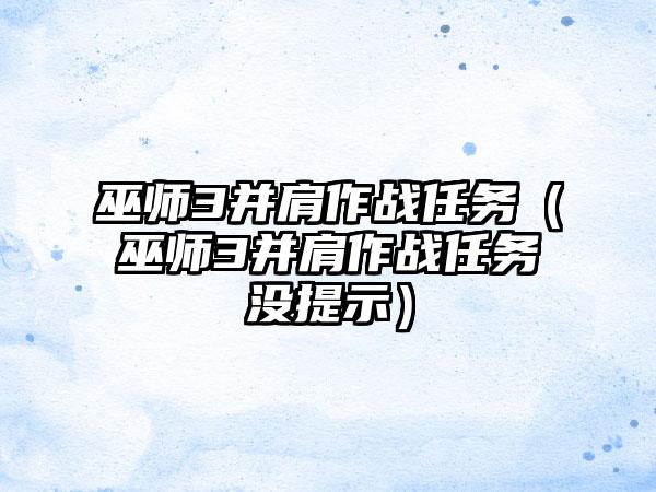 巫师3并肩作战任务（巫师3并肩作战任务没提示）