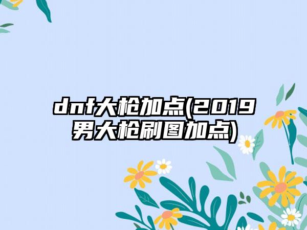 dnf大枪加点(2019男大枪刷图加点)