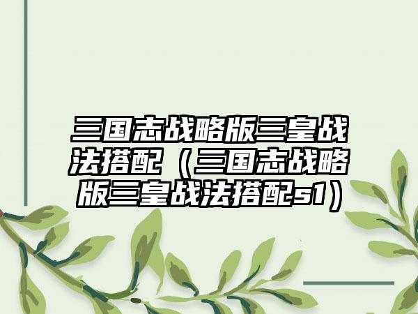三国志战略版三皇战法搭配（三国志战略版三皇战法搭配s1）