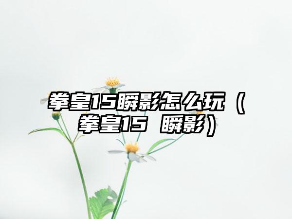拳皇15瞬影怎么玩（拳皇15 瞬影）