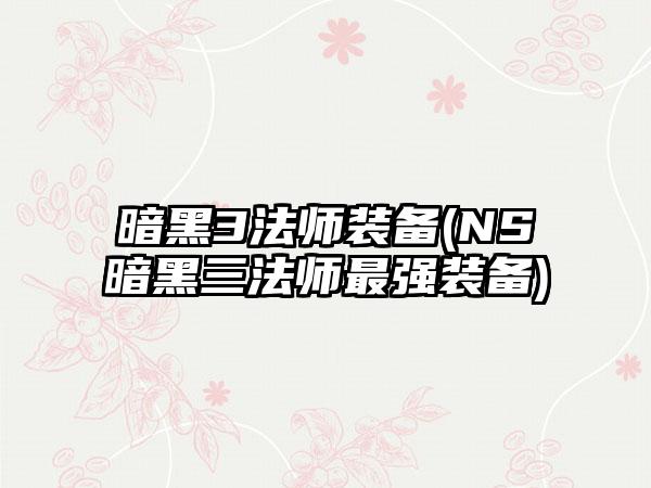 暗黑3法师装备(NS暗黑三法师最强装备)