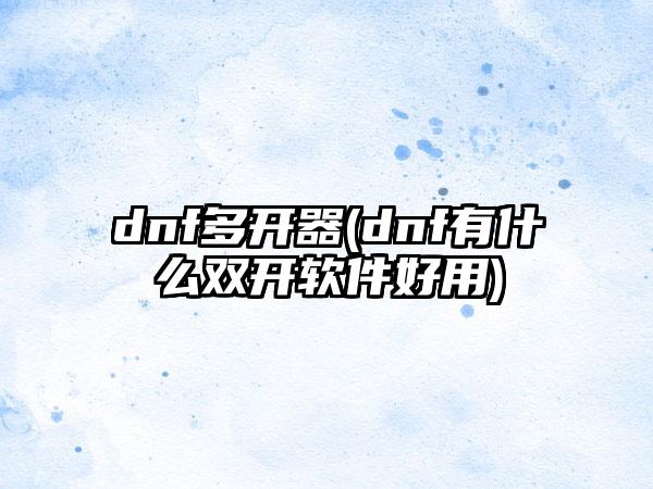 dnf多开器(dnf有什么双开软件好用)