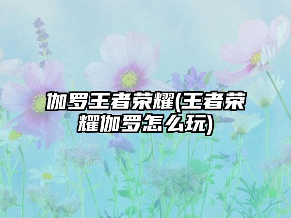 伽罗王者荣耀(王者荣耀伽罗怎么玩)