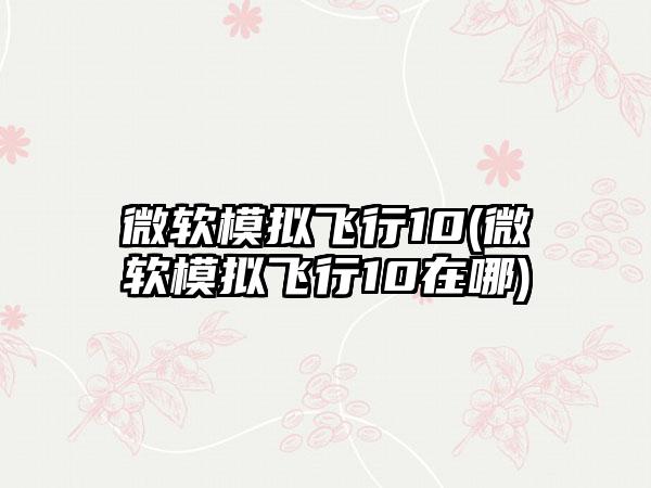 微软模拟飞行10(微软模拟飞行10在哪)