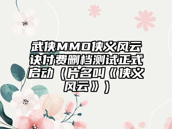 武侠MMO侠义风云诀付费删档测试正式启动（片名叫《侠义风云》）