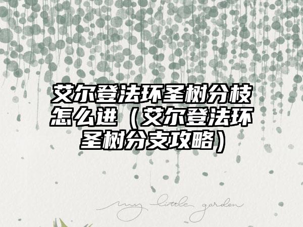 艾尔登法环圣树分枝怎么进（艾尔登法环圣树分支攻略）