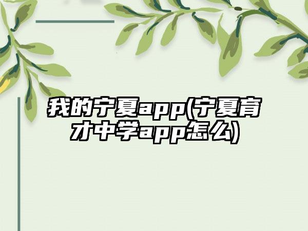 我的宁夏app(宁夏育才中学app怎么)