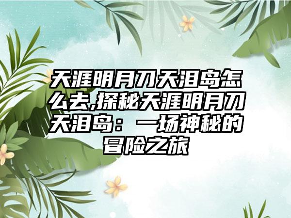 天涯明月刀天泪岛怎么去,探秘天涯明月刀天泪岛：一场神秘的冒险之旅