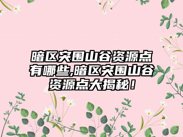 暗区突围山谷资源点有哪些,暗区突围山谷资源点大揭秘！