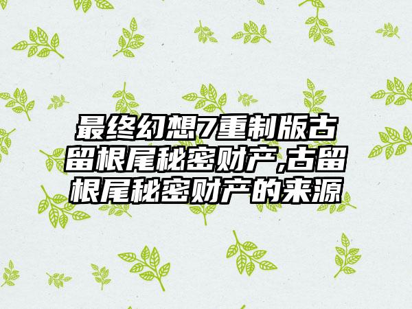 最终幻想7重制版古留根尾秘密财产,古留根尾秘密财产的来源
