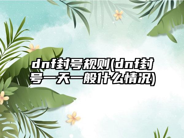 dnf封号规则(dnf封号一天一般什么情况)