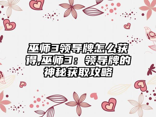 巫师3领导牌怎么获得,巫师3：领导牌的神秘获取攻略