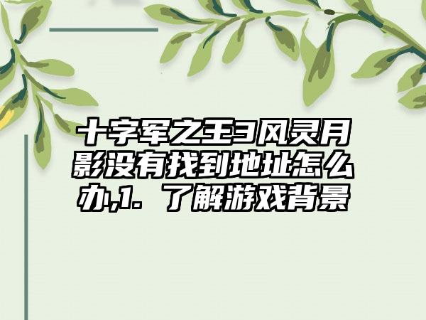 十字军之王3风灵月影没有找到地址怎么办,1. 了解游戏背景