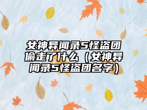 女神异闻录5怪盗团偷走了什么（女神异闻录5怪盗团名字）
