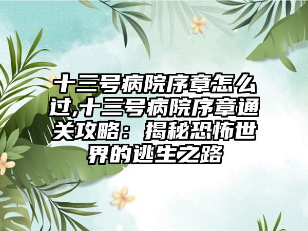 十三号病院序章怎么过,十三号病院序章通关攻略：揭秘恐怖世界的逃生之路