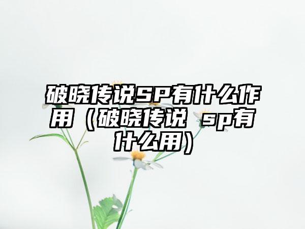 破晓传说SP有什么作用（破晓传说 sp有什么用）
