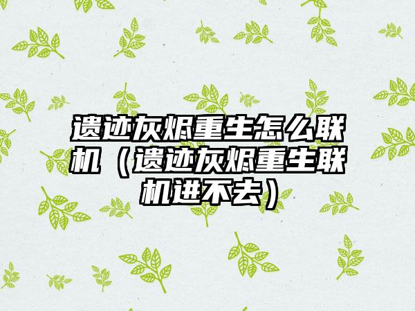 遗迹灰烬重生怎么联机（遗迹灰烬重生联机进不去）
