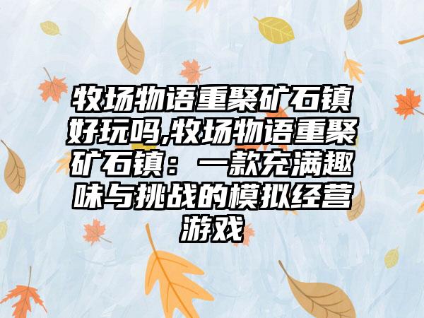 牧场物语重聚矿石镇好玩吗,牧场物语重聚矿石镇：一款充满趣味与挑战的模拟经营游戏