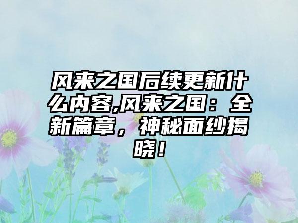风来之国后续更新什么内容,风来之国：全新篇章，神秘面纱揭晓！