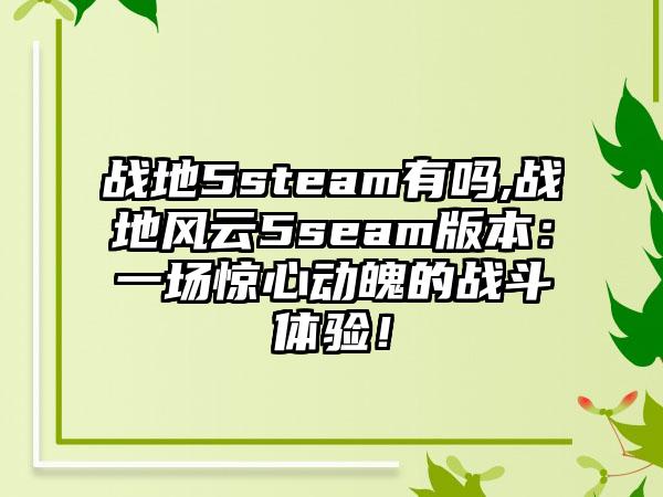 战地5steam有吗,战地风云5seam版本：一场惊心动魄的战斗体验！