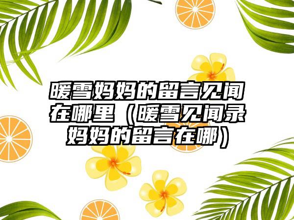 暖雪妈妈的留言见闻在哪里（暖雪见闻录妈妈的留言在哪）