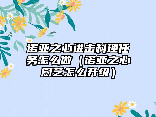 诺亚之心进击料理任务怎么做（诺亚之心厨艺怎么升级）