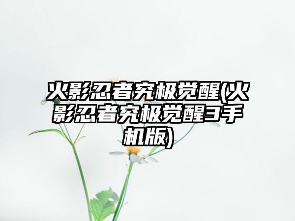 火影忍者究极觉醒(火影忍者究极觉醒3手机版)
