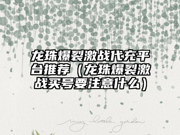 龙珠爆裂激战代充平台推荐（龙珠爆裂激战买号要注意什么）