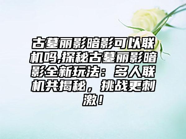 古墓丽影暗影可以联机吗,探秘古墓丽影暗影全新玩法：多人联机共揭秘，挑战更刺激！
