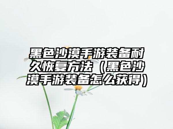 黑色沙漠手游装备耐久恢复方法（黑色沙漠手游装备怎么获得）
