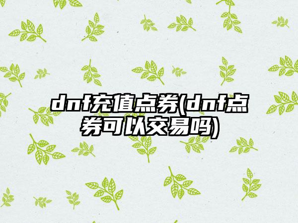 dnf充值点券(dnf点券可以交易吗)