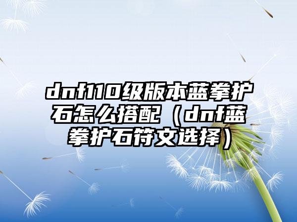 dnf110级版本蓝拳护石怎么搭配（dnf蓝拳护石符文选择）
