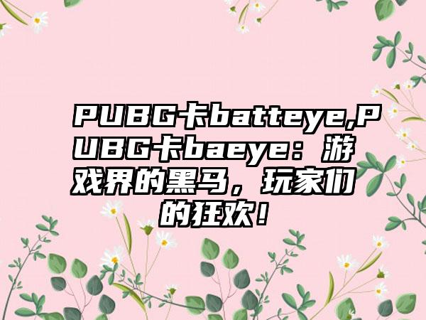 PUBG卡batteye,PUBG卡baeye：游戏界的黑马，玩家们的狂欢！
