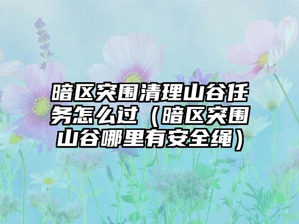 暗区突围清理山谷任务怎么过（暗区突围山谷哪里有安全绳）