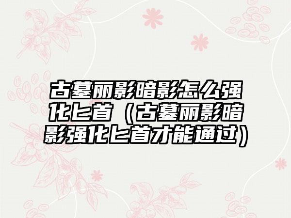 古墓丽影暗影怎么强化匕首（古墓丽影暗影强化匕首才能通过）