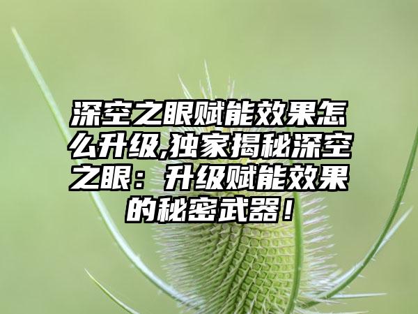 深空之眼赋能效果怎么升级,独家揭秘深空之眼：升级赋能效果的秘密武器！