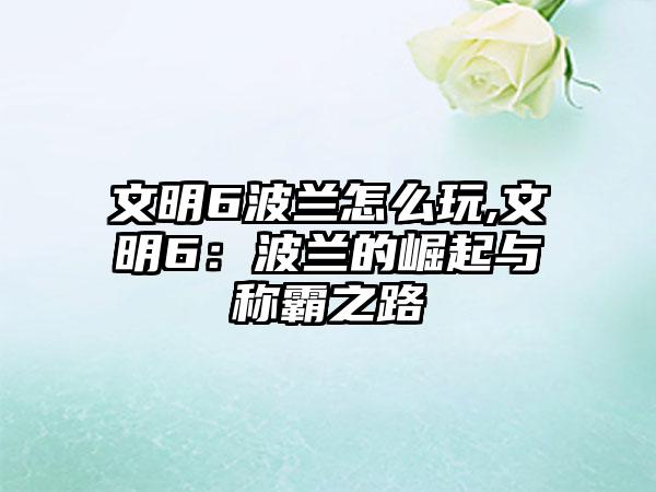 文明6波兰怎么玩,文明6：波兰的崛起与称霸之路